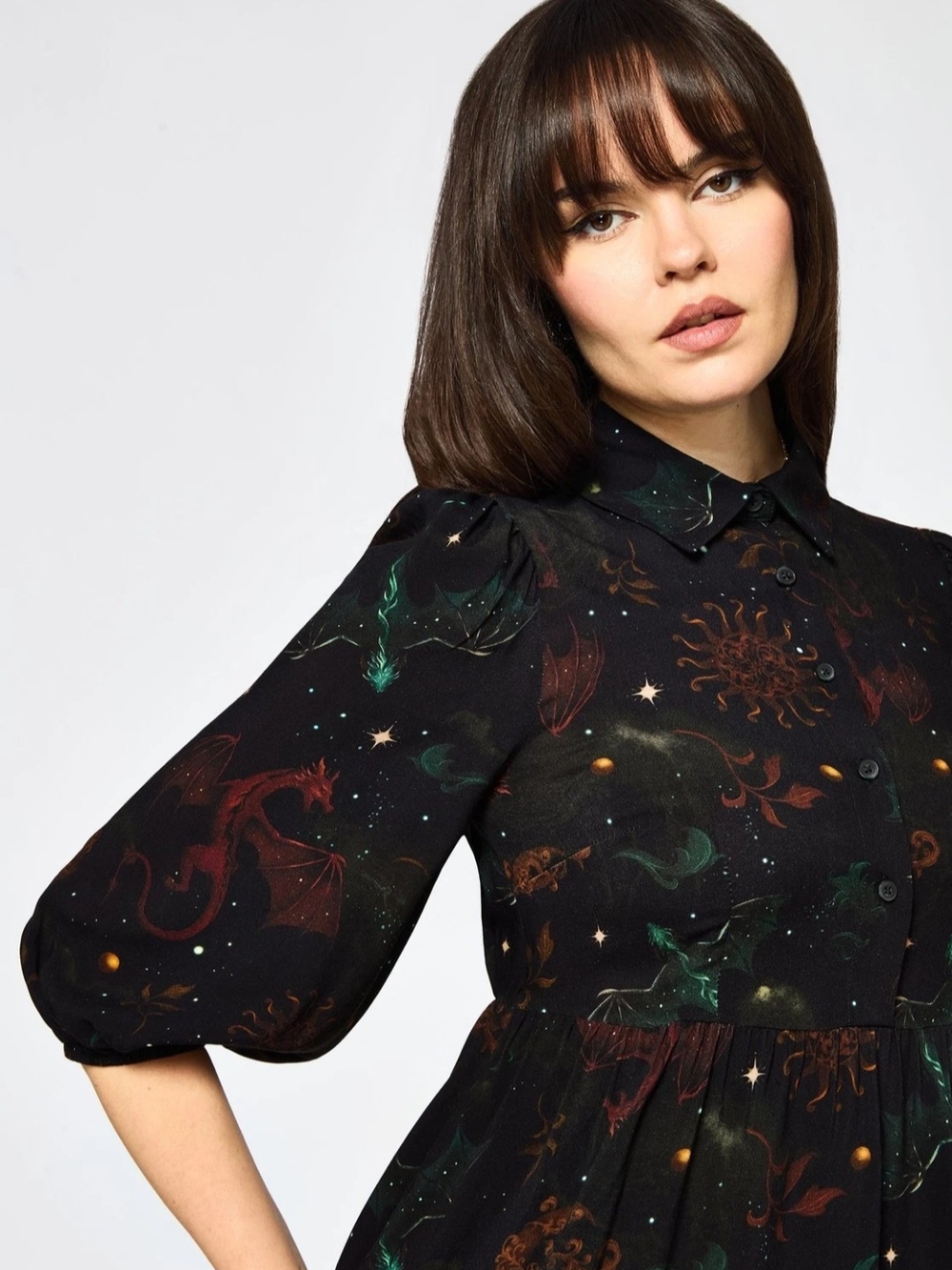 Phoenix Dragon Printed Mini Shirt Dress Medieval - Picture 5 of 5